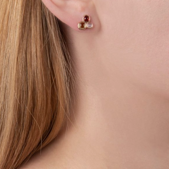 Garnet, Peridot And Moonstone Stud Earrings