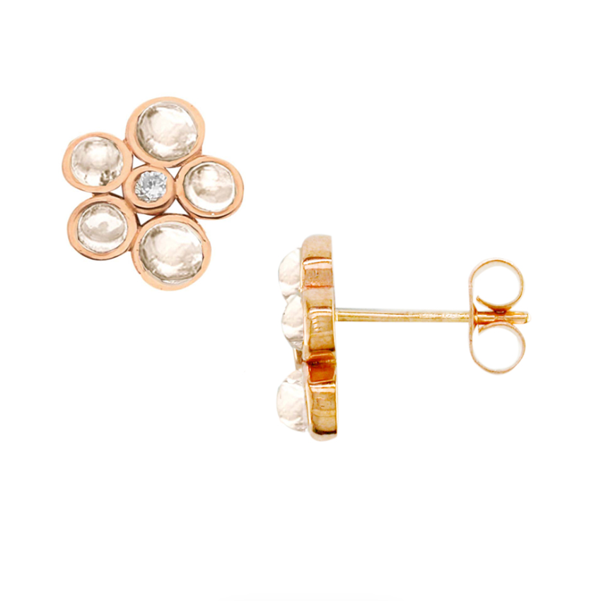 Moonstone And Diamond Stud Earrings