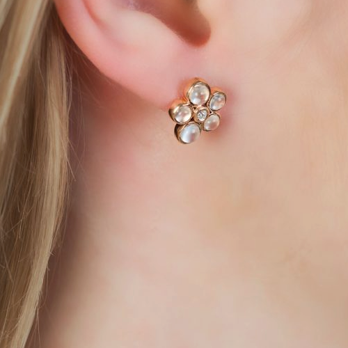 Moonstone And Diamond Stud Earrings