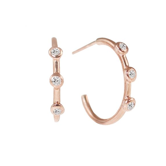 Three Diamond Hoop Earrings